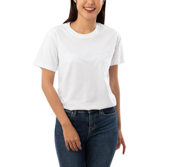 Poster - Young woman in white T shirt mockup cutout, Png file.