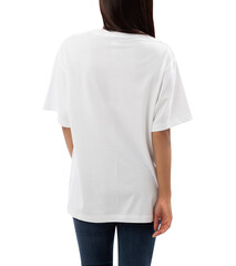 Poster - Young woman in white oversize T shirt mockup cutout, Png file.