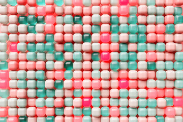 Poster - 3D rendering. Pink and green  pattern of cubes of different shapes. Minimalistic pattern of simple shapes. Bright creative symmetric texture