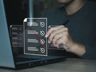 Wall Mural - online quiz idea or questionnaire questionnaire icon on digital window providing satisfaction feedba