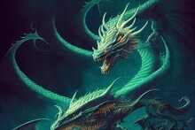 A Dragon With Two Heads Fantasy Frame , Epic Illustration, Concept Art Style