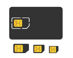 Poster - A set of SIM cards of different sizes in black color on a white background. Vector illustration