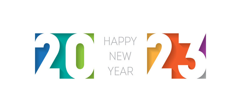 Happy new year 2023, horizontal banner. Brochure or calendar cover vector design template. Cover of business diary for 20 23 with wishes. The art of cutting paper.