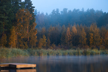  beautiful lake landscape in autumn at sunrise