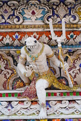 Wall Mural - Wat Pariwat, Bangkok, Thailand for tourists to see and take pictures. for the world to see Pictures and walls of spun plaster decorated with broken glass, tiles and precious stones.