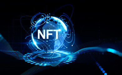 Poster - NFT with earth hologram, cryptoart and metaverse