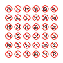 Red Prohibition Vector Icon Set. Prohibition Or Warning Sign Set.