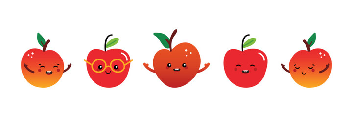 Wall Mural - Set, collection of variety cartoon style apple characters for food and nature design.

