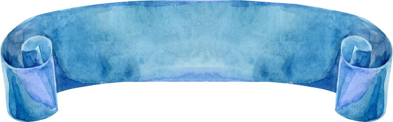 Watercolor vintage blue ribbon. Hand painted banners isolated