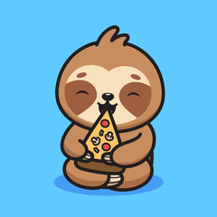 Cute sloth eating pizza illustration