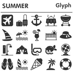  Summer icons set - icon, illustration on white background, glyph style