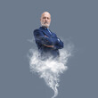 Genie businessman appearing with smoke