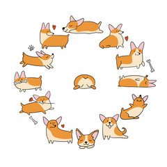 Wall Mural - Funny clock, made from corgi dogs. Funny Puppies collection for your design. Vector illustration