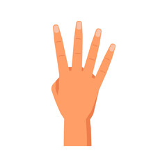 Poster - Number four, isolated hand gesture showing digits. Counting or enumerating, nonverbal communication and symbols. Fingers up front side. Vector in flat style