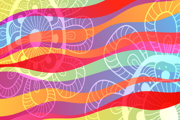 Poster - Abstract vector color background with waves and flower.