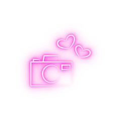 Poster - camera with hearts sketch neon icon