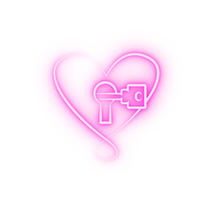 Poster - heart with lock and key sketch neon icon