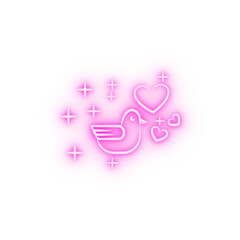 Sticker - dove with hearts sketch neon icon