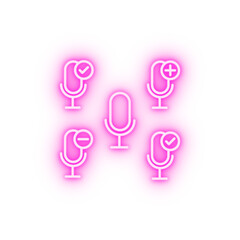 Poster - microphone plus remove minus sign neon icon