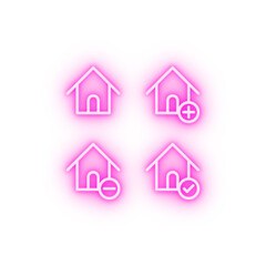 Wall Mural - house plus check minus sign neon icon