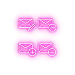 Poster - mail write spam plus minus sign neon icon
