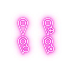 Poster - map pin plus remove minus sign neon icon