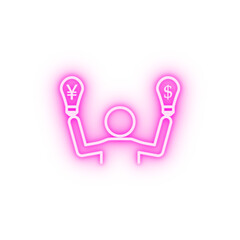 Poster - bulb dollar and euro outline style neon icon