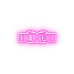 Poster - boxing gloves dollar and euro outline style neon icon