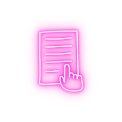 Poster - hand and a piece of paper sketch neon icon