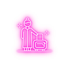 Sticker - Woman luggage airport neon icon