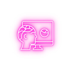 Poster - Human brain and computer concept line neon icon
