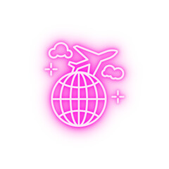 Poster - Flight Earth plane neon icon