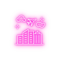 Poster - Airplane buildings flight neon icon