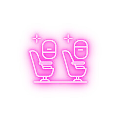 Poster - Business class chair airport neon icon