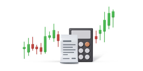Poster - Stock exchange trade concept with calculator data chart and paper receipt. Financial data for success trading