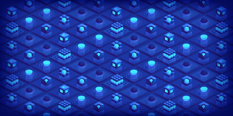 Poster - abstract futuristic isometric background technology connection digital data and big data concept blo