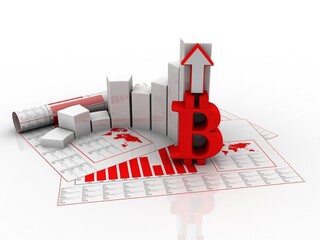 Poster - 3d rendering bitcoin sign with graph
 