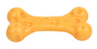 Yellow dog bone pet toy made of plastic nylon shaped as cheese. Toys for dogs concept