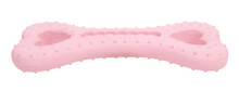 Pink Dog Bone With Hearts Spiny Pet Toy Made Of Rubber. Toys For Dogs Concept
