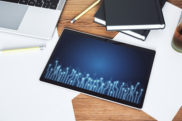 Aufkleber - Creative abstract micro chip hologram on modern digital tablet display, artificial intelligence and machine learning concept. Top view. 3D Rendering