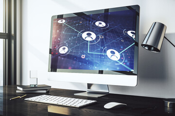Leinwandbilder - Social network concept on modern laptop screen. 3D Rendering