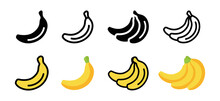 Collection Of Banana Icon Vector Set Illustration. Solid, Outline And Flat Graphic Design.