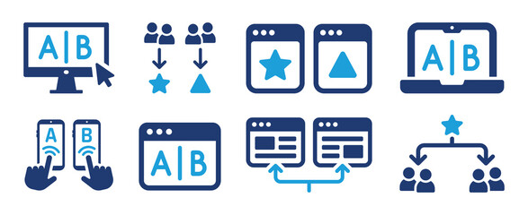 ab testing icon set. a or b split testing concept. comparing test result between 2 page of the websi