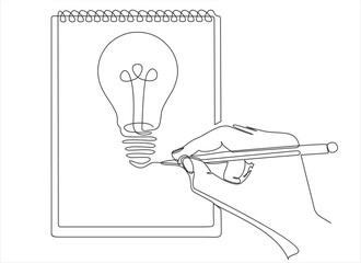 Poster - Single continuous line of hand drawing of lights bulb.Business idea startup concept. Can used for logo, emblem, slide show and banner.