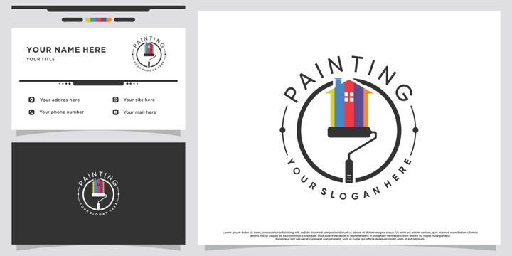 painting and building logo design with creative concept and business card design Premium Vector