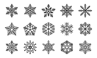 Wall Mural - Snowflakes vector line icons collection. Black vector elements on white background. Best for seamless patterns, decoration,  and your design.