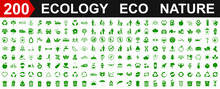 Set Of 200 Ecology Icons. Eco Green Signs. Nature Symbol – Stock Vector