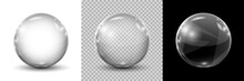 Big Translucent Gray 3D Crystal Magic Sphere With Glares On Different Background. Glass Transparent Ball With Shadows – Stock Vector