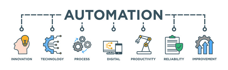 Automation banner web icon vector illustration concept for robotic technology innovation systems