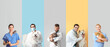 © Pixel-Shot - Set of veterinarians with pets on color background